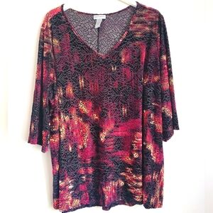 CATHERINES Semi-Sheer Flowy Whimsical Velour Ombre Floral Top Size 2X